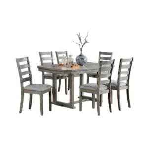 Lais 7pc Dining Table Set with 6 Ladderback Chairs, Rustic Gray