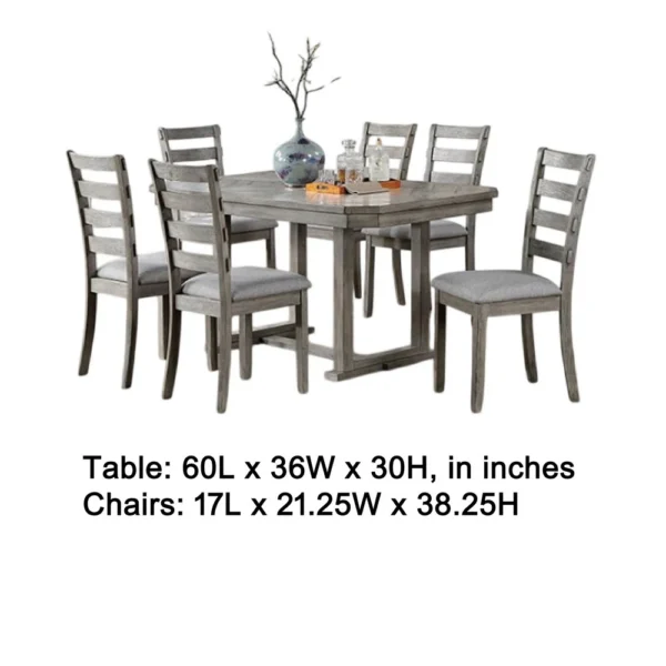 Lais 7pc Dining Table Set with 6 Ladderback Chairs, Rustic Gray