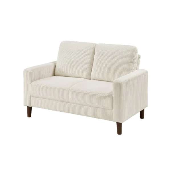Cey Loveseat, Beige Corduroy Upholstery, Modern Style Brown Legs, 55 Inch