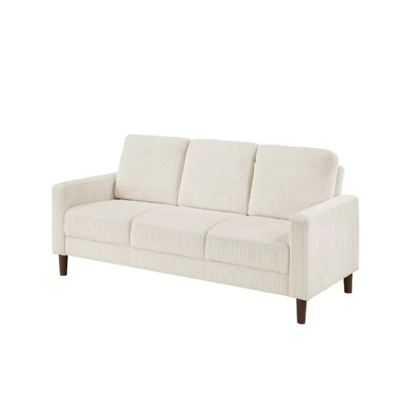 Cey Sofa, Beige Corduroy Upholstery, Modern Style Brown Legs, 77 Inch