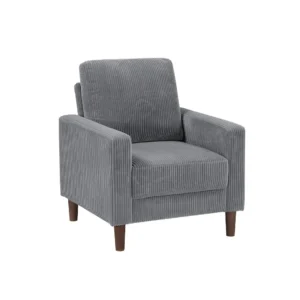Cey Sofa Armchair, Gray Corduroy Upholstery, Modern Style Brown Legs