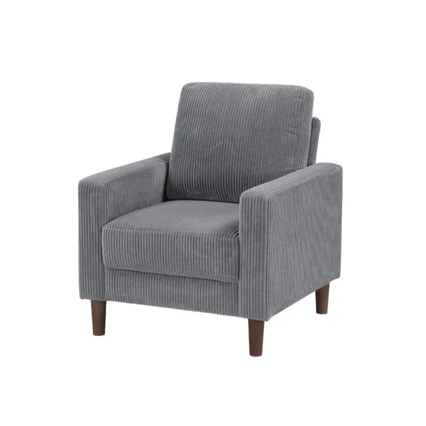 BM345334_2 Cey Sofa Armchair, Gray Corduroy Upholstery, Modern Style Brown Legs