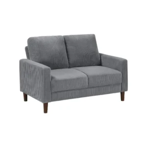 Cey Loveseat, Gray Corduroy Upholstery, Modern Style Brown Legs, 55 Inch