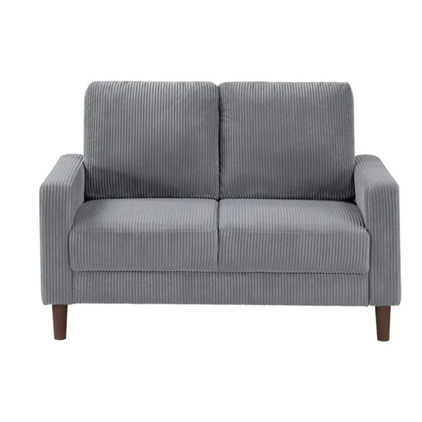 Cey Loveseat, Gray Corduroy Upholstery, Modern Style Brown Legs, 55 Inch