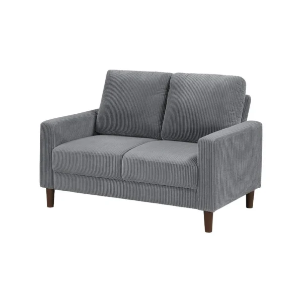 Cey Loveseat, Gray Corduroy Upholstery, Modern Style Brown Legs, 55 Inch