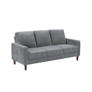 Cey Sofa, Gray Corduroy Upholstery, Modern Style Brown Legs, 77 Inch