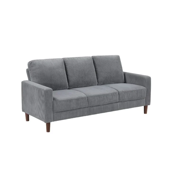 Cey Sofa, Gray Corduroy Upholstery, Modern Style Brown Legs, 77 Inch