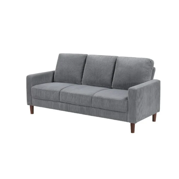 Cey Sofa, Gray Corduroy Upholstery, Modern Style Brown Legs, 77 Inch