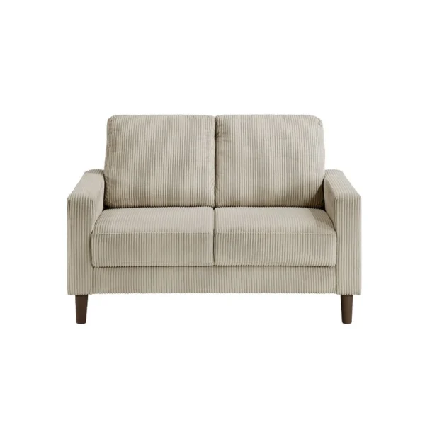 Cey Loveseat, Taupe Corduroy Upholstery, Modern Style Brown Legs, 55 Inch
