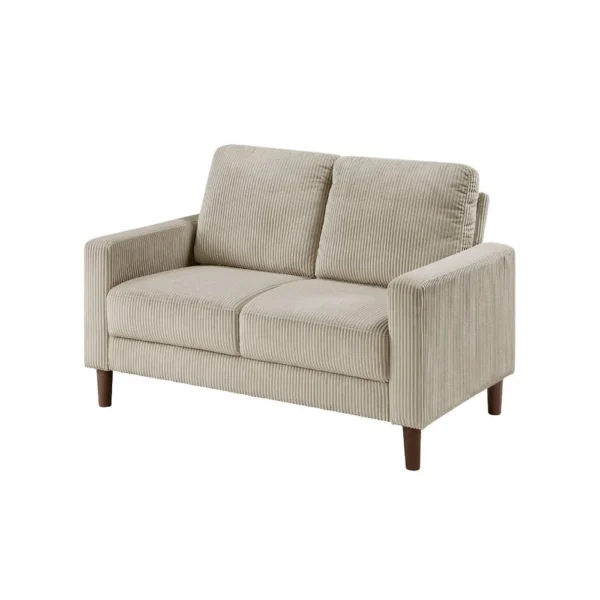 Cey Loveseat, Taupe Corduroy Upholstery, Modern Style Brown Legs, 55 Inch