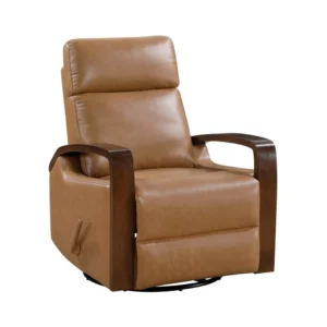 Mery Swivel Glider Manual Reclining Chair, Camel Brown Faux Leather