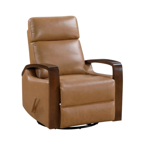 BM345346_1 Mery Swivel Glider Manual Reclining Chair, Camel Brown Faux Leather