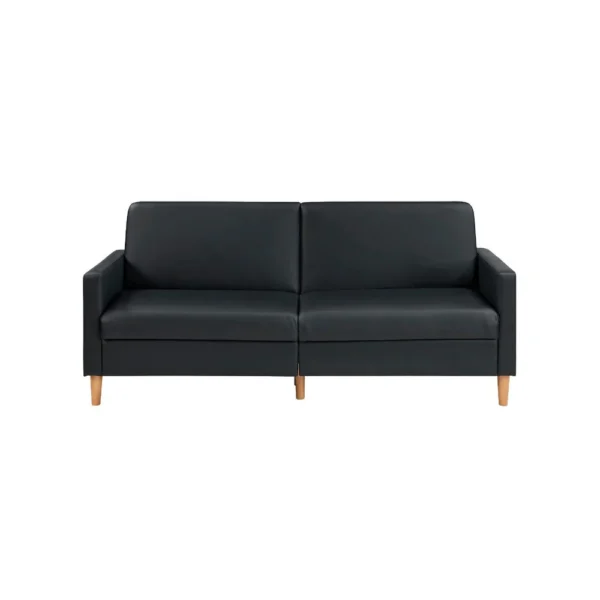 BM345360_1 Mala Sleeper Sofa, Foam Padded, Black Faux Leather, Walnut Brown Legs