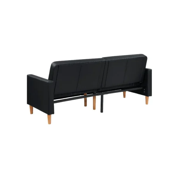 BM345360_2 Mala Sleeper Sofa, Foam Padded, Black Faux Leather, Walnut Brown Legs