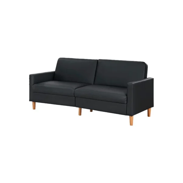 BM345360_3 Mala Sleeper Sofa, Foam Padded, Black Faux Leather, Walnut Brown Legs