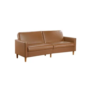 Mala Sleeper Sofa, Foam Padded, Camel Brown Faux Leather, Wood Frame