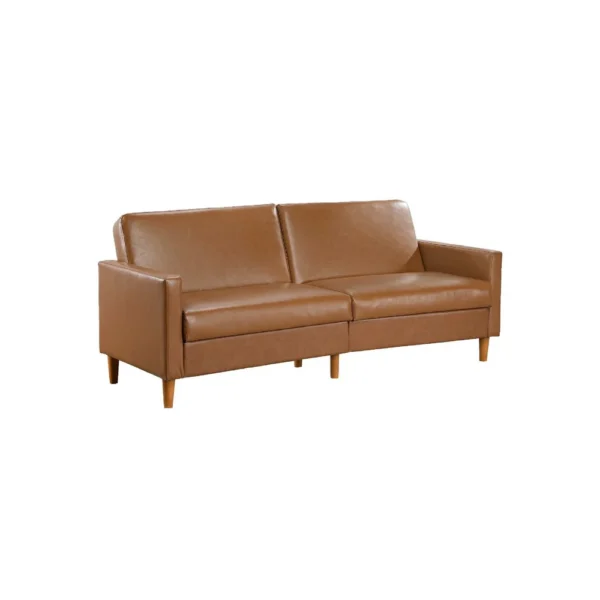 BM345361 Mala Sleeper Sofa, Foam Padded, Camel Brown Faux Leather, Wood Frame