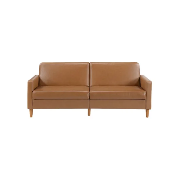 BM345361_1 Mala Sleeper Sofa, Foam Padded, Camel Brown Faux Leather, Wood Frame