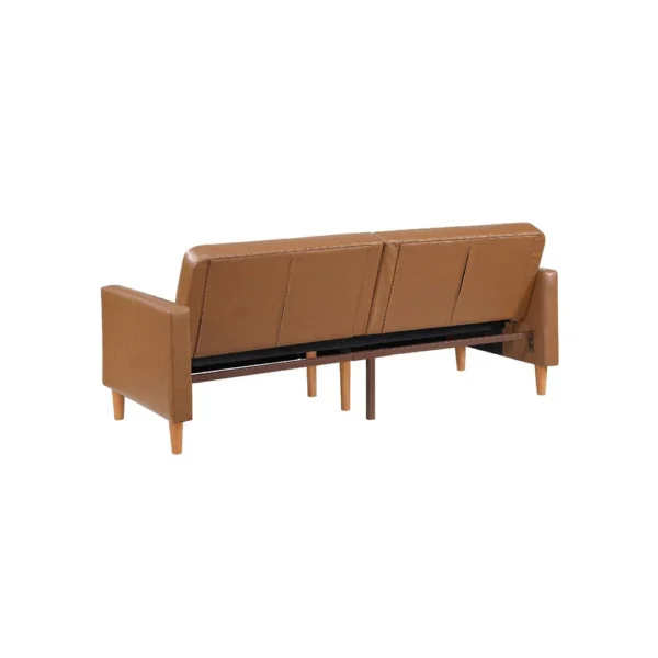 BM345361_2 Mala Sleeper Sofa, Foam Padded, Camel Brown Faux Leather, Wood Frame