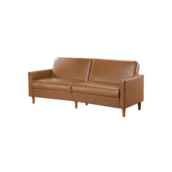 BM345361_3 Mala Sleeper Sofa, Foam Padded, Camel Brown Faux Leather, Wood Frame