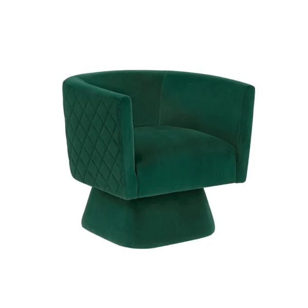 BM345362 Cabe Swivel Accent Armchair, Diamond Stitch Back, Emerald Green Velvet