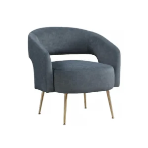 Noel Accent Chair, Curved Open Back, Dark Gray Velvet, Gold Metal Legs