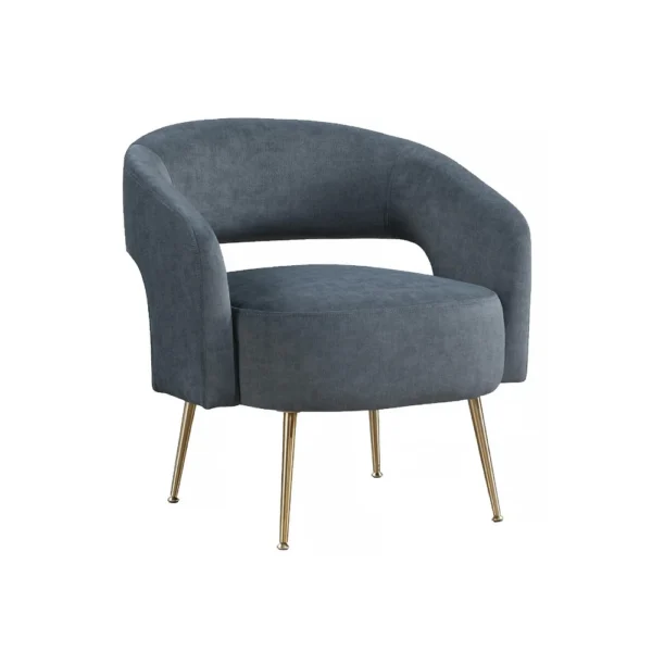 Noel Accent Chair, Curved Open Back, Dark Gray Velvet, Gold Metal Legs