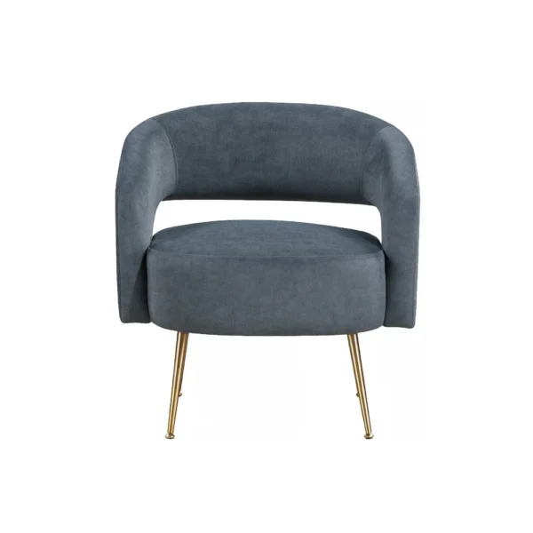 Noel Accent Chair, Curved Open Back, Dark Gray Velvet, Gold Metal Legs