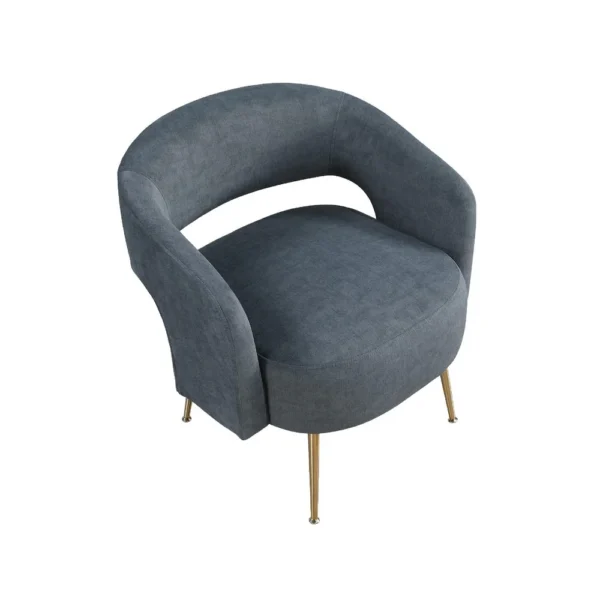 Noel Accent Chair, Curved Open Back, Dark Gray Velvet, Gold Metal Legs