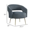 Noel Accent Chair, Curved Open Back, Dark Gray Velvet, Gold Metal Legs