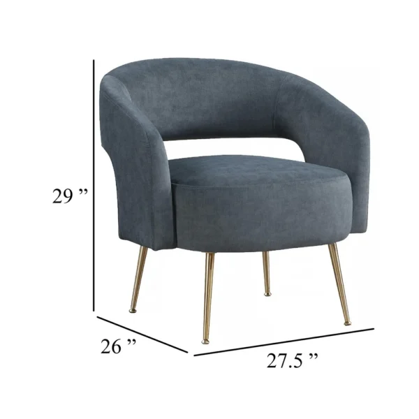 Noel Accent Chair, Curved Open Back, Dark Gray Velvet, Gold Metal Legs