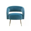 Noel Accent Chair, Curved Open Back, Teal Blue Velvet, Gold Metal Legs