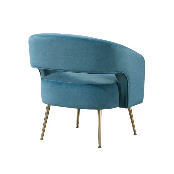 Noel Accent Chair, Curved Open Back, Teal Blue Velvet, Gold Metal Legs