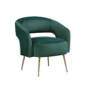 BM345367 Noel Accent Chair, Curved Open Back, Dark Green Velvet, Gold Metal Legs