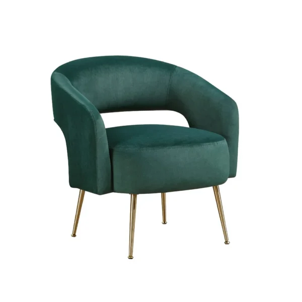 BM345367 Noel Accent Chair, Curved Open Back, Dark Green Velvet, Gold Metal Legs