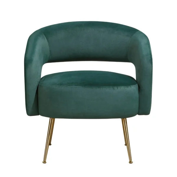 BM345367_1 Noel Accent Chair, Curved Open Back, Dark Green Velvet, Gold Metal Legs