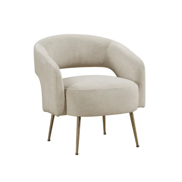 BM345368 Noel Accent Chair, Curved Open Back, Taupe Brown Velvet, Gold Metal Legs