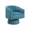 Rex Swivel Accent Chair, Barrel Channel Stitched Velvet, Teal Blue