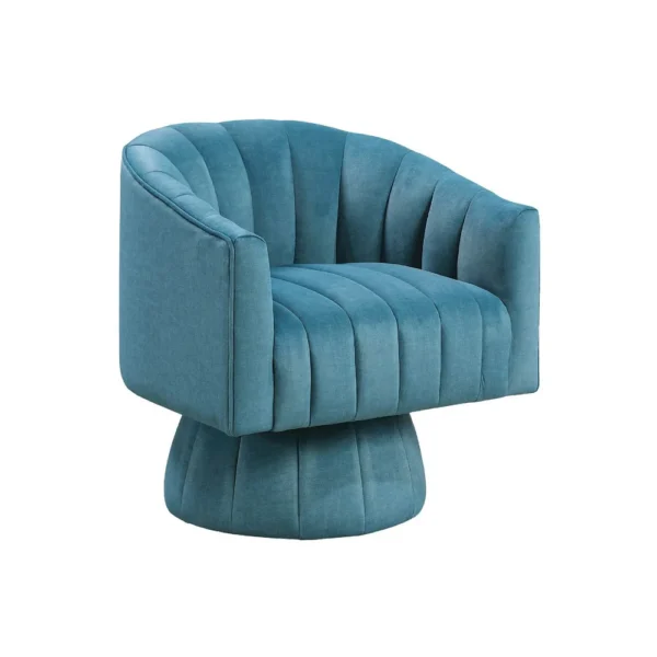 Rex Swivel Accent Chair, Barrel Channel Stitched Velvet, Teal Blue