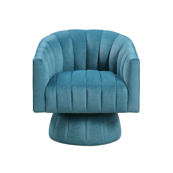 Rex Swivel Accent Chair, Barrel Channel Stitched Velvet, Teal Blue