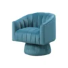 Rex Swivel Accent Chair, Barrel Channel Stitched Velvet, Teal Blue