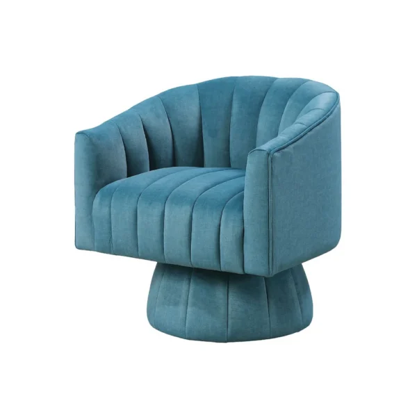 Rex Swivel Accent Chair, Barrel Channel Stitched Velvet, Teal Blue