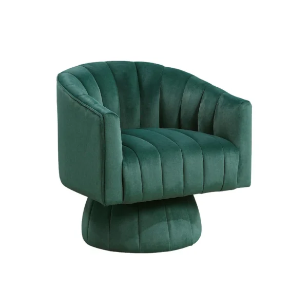 Rex Swivel Accent Chair, Barrel Channel Stitched Velvet, Teal Blue
