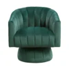 Rex Swivel Accent Chair, Barrel Channel Stitched Velvet, Green