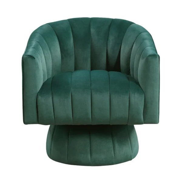 Rex Swivel Accent Chair, Barrel Channel Stitched Velvet, Green