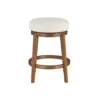 Lex Swivel Counter Stool, 27 Inch Backless, White Boucle, Brown Legs