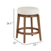 Lex Swivel Counter Stool, 27 Inch Backless, White Boucle, Brown Legs
