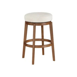 BM345374 Lex Swivel Bar Stool, 31 Inch Backless, White Boucle Seat, Brown Legs