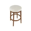 Lex Swivel Bar Stool, 31 Inch Backless, White Boucle Seat, Brown Legs