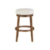 Lex Swivel Bar Stool, 31 Inch Backless, White Boucle Seat, Brown Legs